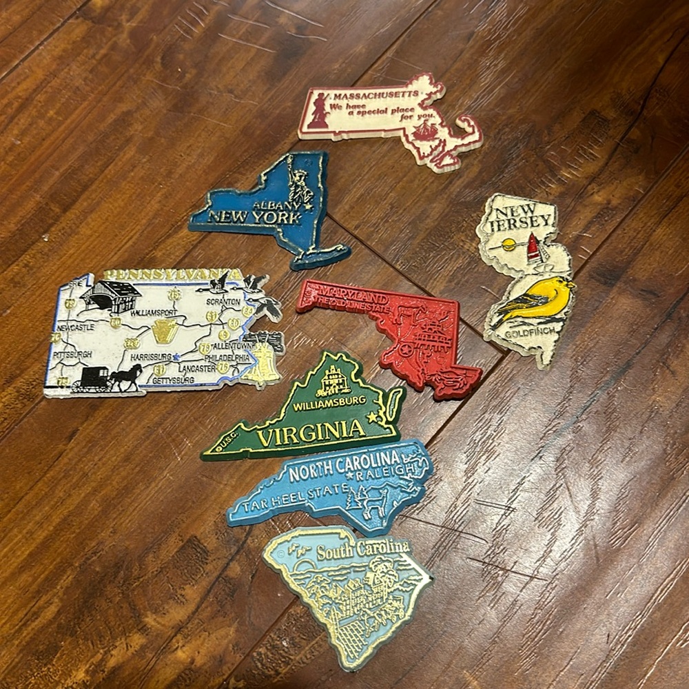 Vintage USA State Souvenir Magnets Set 8 Travel Refrigerator Magnets East Coast